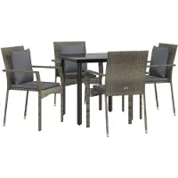 vidaXL 5-tlg. Garten-Essgruppe mit Kissen Schwarz und Grau Poly Rattan