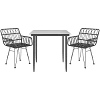 vidaXL 3-tlg. Garten-Essgruppe Schwarz Poly Rattan