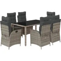 vidaXL 7-tlg. Garten-Essgruppe mit Kissen Grau Poly Rattan