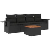 vidaXL 5-tlg. Garten-Sofagarnitur mit Kissen Schwarz Poly Rattan