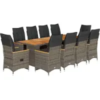 vidaXL 11-tlg. Garten-Bistro-Set mit Kissen Grau Poly Rattan