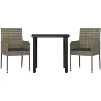 vidaXL 3-tlg. Garten-Essgruppe mit Kissen Schwarz und Grau Poly Rattan