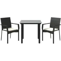 vidaXL 3-tlg. Garten-Essgruppe mit Kissen Schwarz Poly Rattan