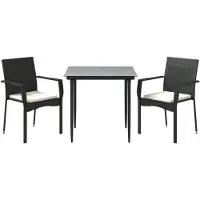 vidaXL 3-tlg. Garten-Essgruppe mit Kissen Schwarz Poly Rattan