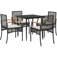 vidaXL 5-tlg. Garten-Essgruppe mit Kissen Schwarz Poly Rattan