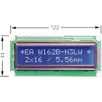 DISPLAY VISIONS LCD 162F BL - LCD-Modul, 2x16, H:9,7mm, bl/ws, m.Bel.
