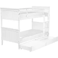 Beliani Hochbett Weiß Kiefernholz 90 x 200 cm für 2 Personen Modern Etagenbett mit Leiter 2 Schubladen und Lattenrost Schlafzimmer Ausstattung