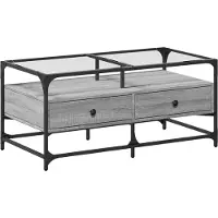 vidaXL Couchtisch mit Glasplatte Grau Sonoma 98,5x50x45 cm Stahl