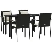 vidaXL 5-tlg. Garten-Essgruppe mit Kissen Schwarz Poly Rattan