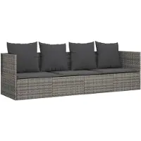 vidaXL Outdoor-Loungebett mit Kissen Grau Poly Rattan