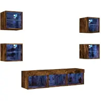 vidaXL 7-tlg. Wohnwand mit LED-Beleuchtung Räuchereiche Holzwerkstoff