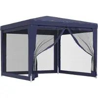 The Living Store Partyzelt mit 4 Mesh-Seitenwänden Blau 3x3 m HDPE