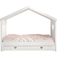 Vipack Hausbett Amori mit Liegefläche 90 x 200 cm, inkl. Rolllattenrost und Bettschublade, Ausf. Kiefer und MDF weiß lackiert