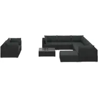 vidaXL 10-tlg. Garten-Lounge-Set mit Auflagen Poly Rattan Schwarz