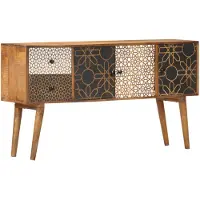 vidaXL Sideboard mit Druckmustern 130x30x70 cm Massivholz Mango