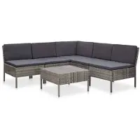 vidaXL 6-tlg Garten-Sofagarnitur mit Auflagen Poly Rattan Grau Modell 2