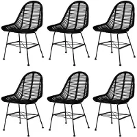 vidaXL Esszimmerstühle 6 Stk. Schwarz Natur Rattan