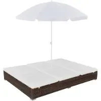 vidaXL Outdoor-Loungebett mit Sonnenschirm Poly Rattan Braun