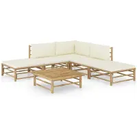 vidaXL 6-tlg. Garten-Lounge-Set mit Cremeweißen Kissen Bambus