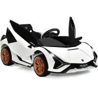 Costway 12V Lamborghini Kinder Elektroauto mit 2,4G-Fernbedienung, Kinderauto 3-5km/h mit MP3, Radio, Musik und LED-Scheinwerfer, für Kinder von 3-8 Jahren (Weiß)