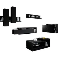 Hm Helvetia Wohnzimmer-Set 5-tlg Anbauwand Couchtisch Modern Grifflos Schwarz Matt 79863267