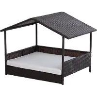 PawHut Rattan Hundehaus Hundebett Kissen Hausform Outdoor Hundehütte Stahl Kunststoff