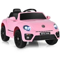 Costway VW Käfer 12V Elektroauto für Kinder, mit 2,4G Fernbedienung, akkubetriebenes Kinderfahrzeug mit Bluetooth, USB-Anschluss & 2 Beleuchtungsmodi, Kinderauto für 3-8 Jährige, Rosa