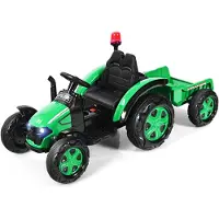 Costway 12V Traktor mit 2,4G Fernbedienung und abnehmbarem Anhänger, 2-in-1 Kinder Aufsitztraktor mit Scheinwerfer, Hupe, MP3-Player & USB-Anschluss, Elektrotraktor für Kinder 3-8 Jahren (Grün)