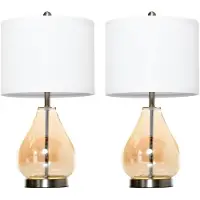 HOMCOM 2-Set Tischlampen Tischleuchten E27 Nachttischlampe Leinen Glas Bernstein