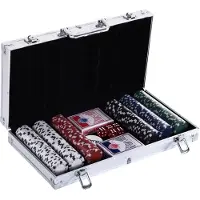 HOMCOM Pokerkoffer Pokerset Pokerchips 4/5 Farben 2 x Kartenspiel 5 x Würfel