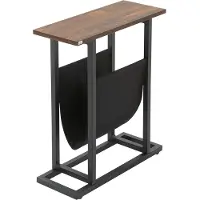 HOMdotCOM Beistelltisch, Nachttisch, schmales Design, mit Stofffach, Stahl, dunkelbraun+schwarz, 49 x 19 x 55 cm