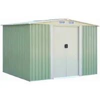 Costway Metall Gerätehaus 205x257x175,5cm, Gartenhaus mit Giebeldach, Verzinkt Geräteschuppen, wetterfest Garten Schuppen, 8.34 m³ Grün