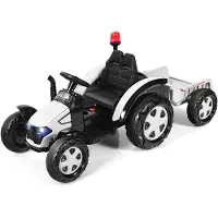Costway 12V Traktor mit 2,4G Fernbedienung und abnehmbarem Anhänger, 2-in-1 Kinder Aufsitztraktor mit Scheinwerfer, Hupe, MP3-Player & USB-Anschluss, Elektrotraktor für Kinder 3-8 Jahren (Weiß)