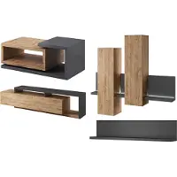 Hm Helvetia Wohnzimmer-Set 4-tlg Anbauwand Couchtisch Anthrazit Ribbeck Eiche 79863574