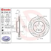 Brembo Bremsscheibe 09.C743.21, hinten, belüftet, geschlitzt, hochkarbonisiert, 1 Stück
