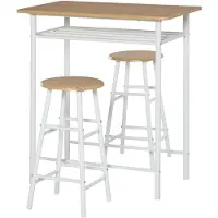 HOMCOM Bar Tisch Hocker Set, Küchentisch mit Stuhl, Stehtisch, Barhocker, Stahl weiß + Eiche 835-297