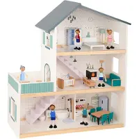 Tooky Toy Großes Puppenhaus aus Holz +Figuren