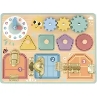 Tooky Toy : Motoriktafel mit Schlössern, Formen und Zahnrädern – 26 x 31 cm