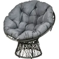 Aosom Papasan Sessel mit Polsterung Geflecht Sessel 360 Grad Rattan grau