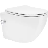 LuxeBath Spülrandloses Wand Hänge WC kurz 49cm, Weiß, aus Keramik mit Bidet-Funktion, Toilette mit WC-Sitz Soft-Close Absenkautomatik Toilettensitz Duroplast abnehmbar