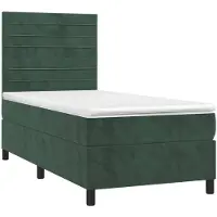 vidaXL Boxspringbett mit Matratze & LED Dunkelgrün 90x190 cm Samt