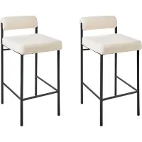 Beliani Barstuhl 2er Set Cremeweiß Bouclé und Metall mit Niedriger Lehne Fußstützen Retro Design Sitzmöbel Wohnzimmer Küche Bar Wohnküche Ausstattung