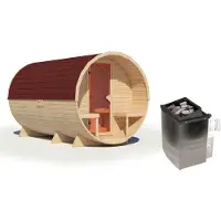 Karibu Fasssauna Fasssauna 38 mm Saunaofen eingebaute Steuerung 9 kW inkl.Dachschindeln