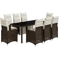 vidaXL 9-tlg. Garten-Bistro-Set mit Kissen Braun Poly Rattan
