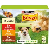 Bonzo Purina (Friskies) mit Rind, Huhn, Lamm in Gelee Mahlzeitbeutel Nassfutter Hund