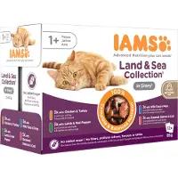 IAMS Erwachsene Katze Nassfutter – Land & Sea Collection – Sauce – 12 x 85 g