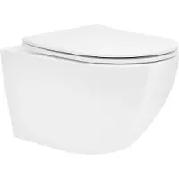 LuxeBath Spülrandloses Hänge WC lang 52cm, Weiß glänzend, Toilette aus Keramik mit Antibakterieller Oberfläche, Abnehmbarer WC Sitz aus Duroplast mit Absenkautomatik Softclose