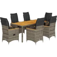 vidaXL 7-tlg. Garten-Essgruppe mit Kissen Grau Poly Rattan