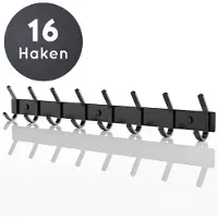 VOLCAN Wandgarderobe - 16 Haken - Edelstahl - Wandgarderobe zum Aufhängen - Industriell - 3M-Band - Schwarz