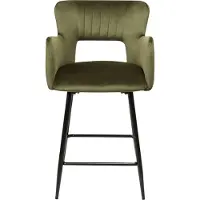 Beliani Barstuhl Olivgrün Samtbezug Gesteppt mit Rückenlehne Armlehnen Fußstütze Modern Glamourös Wohnzimmer Esszimmer Küche Thekenstuhl Barhocker